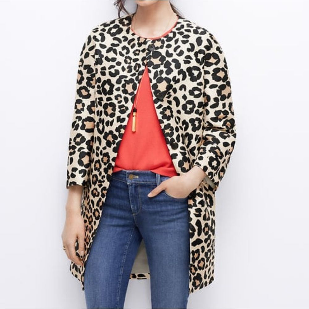 Ann Taylor Spring Leopard Animal Print Button Front Coat - Picture 2 of 13